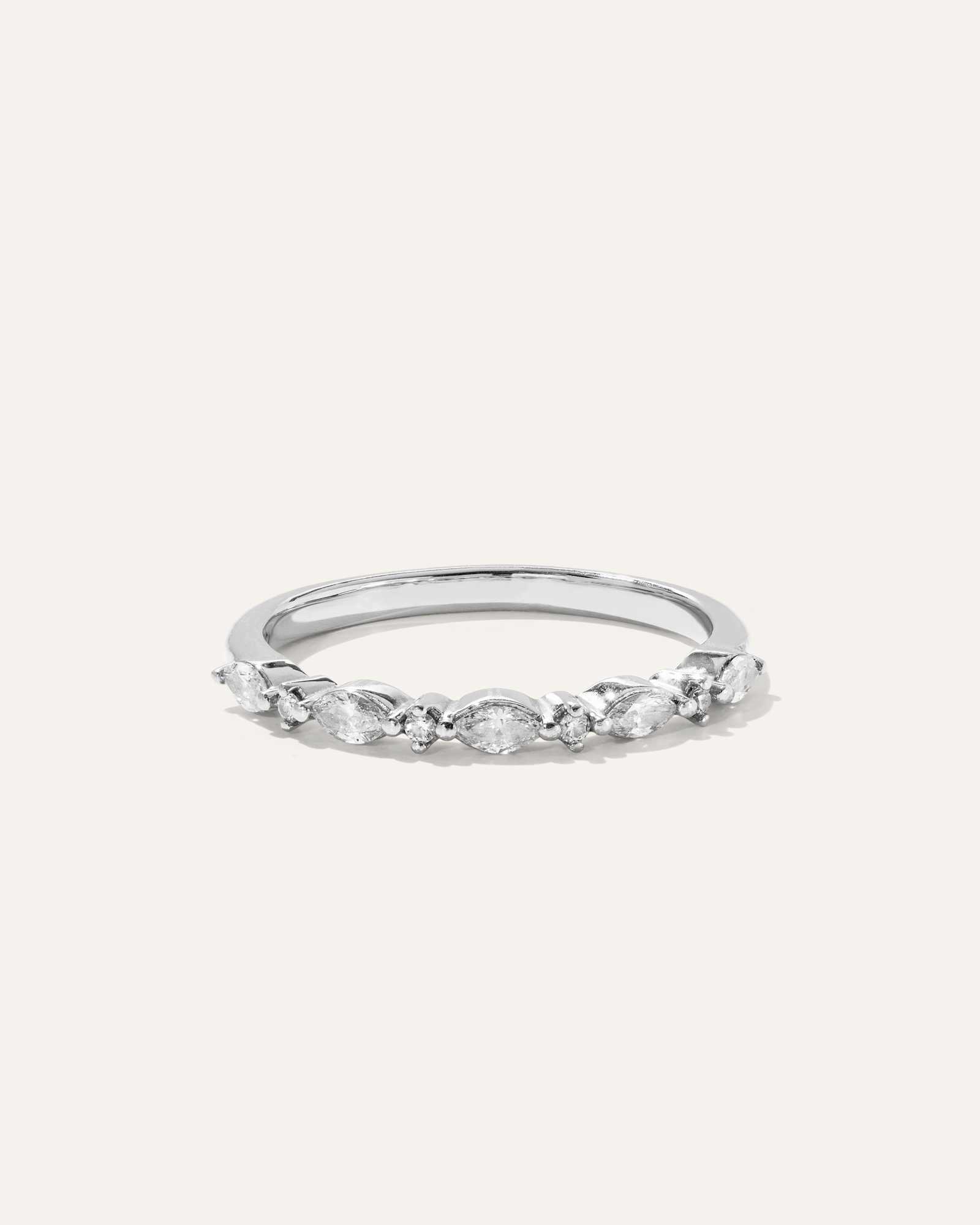 White Gold Diamond Alternating Marquise & Round Band