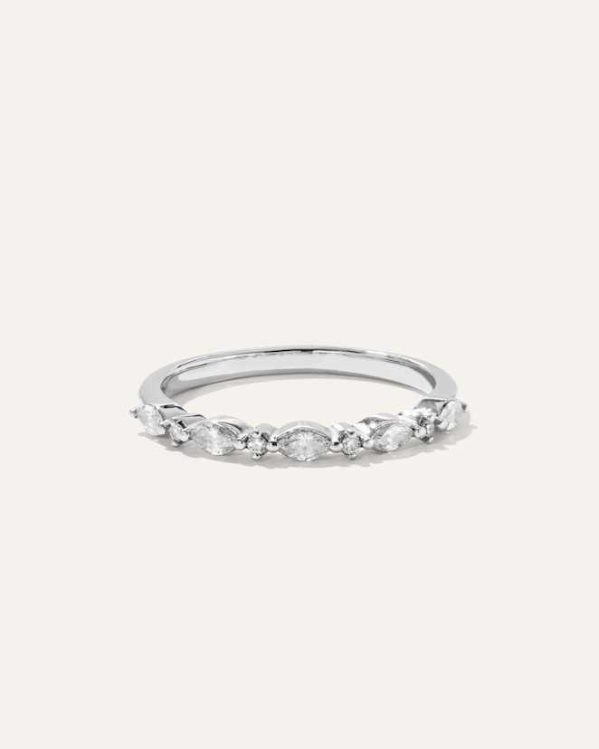 White Gold Diamond Alternating Marquise & Round Band