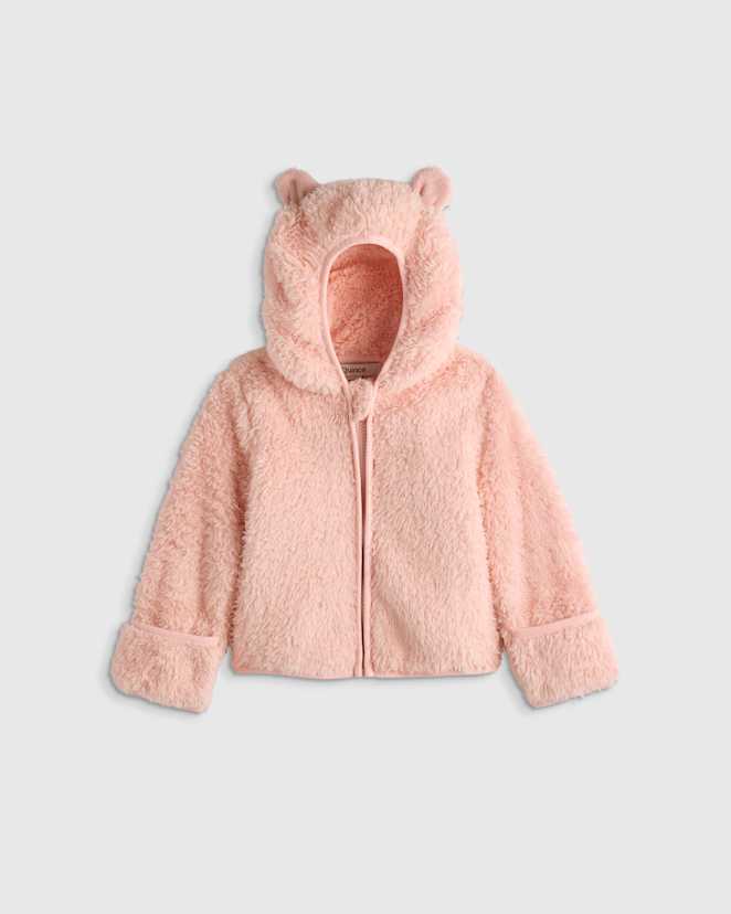 Cozy Pink Recycled Sherpa Fleece Bear Hood Jacket
