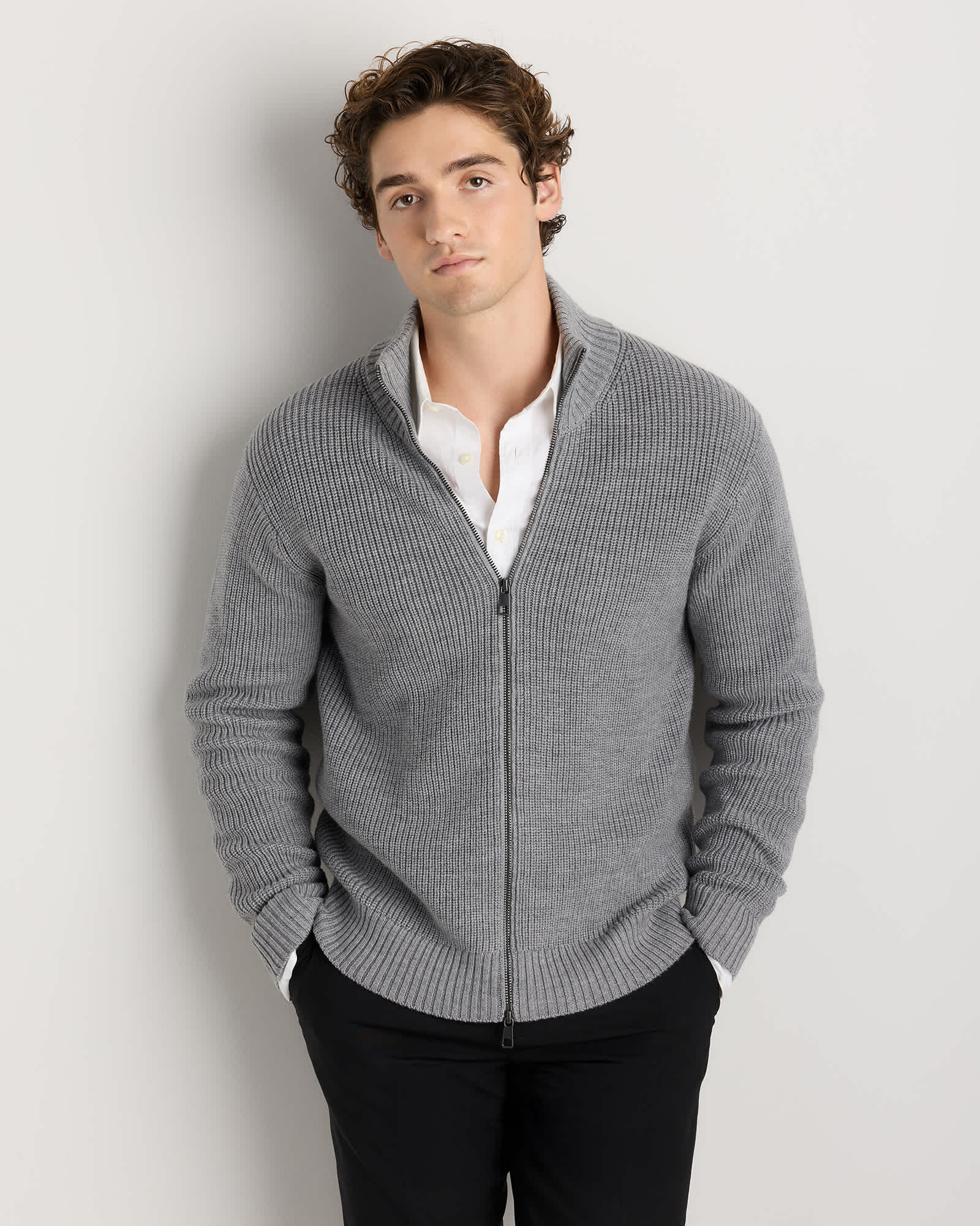 heather-grey Australian Merino Wool Full Zip Sweater