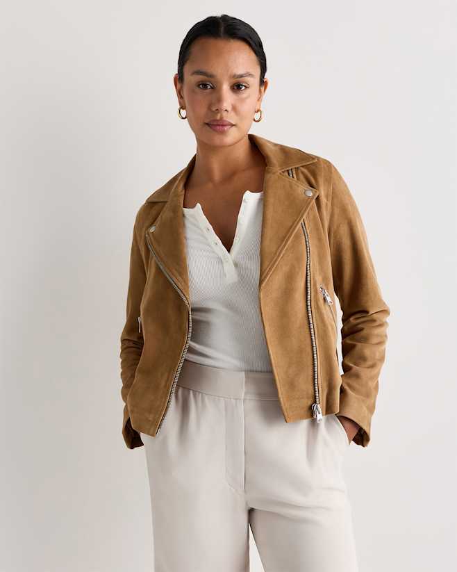 Pecan Brown 100% Suede Biker Jacket