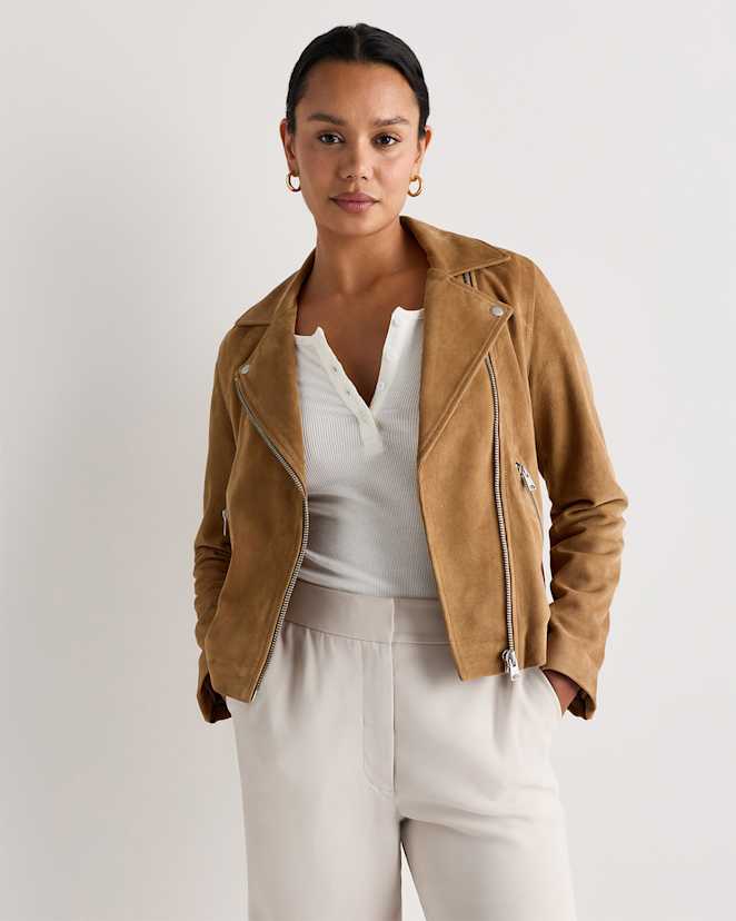 Pecan Brown 100% Suede Biker Jacket