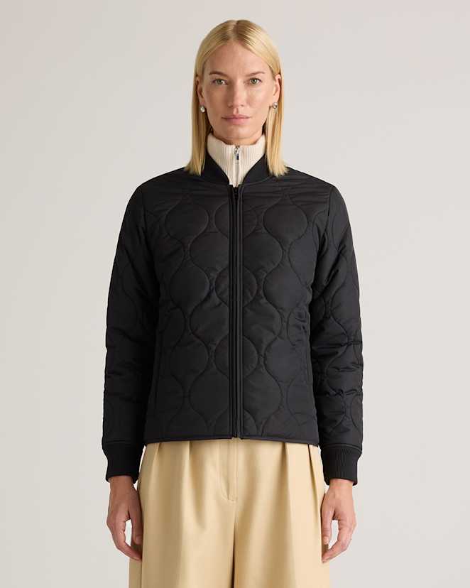 Black Featherless Quilted Puffer Bomber Jacket