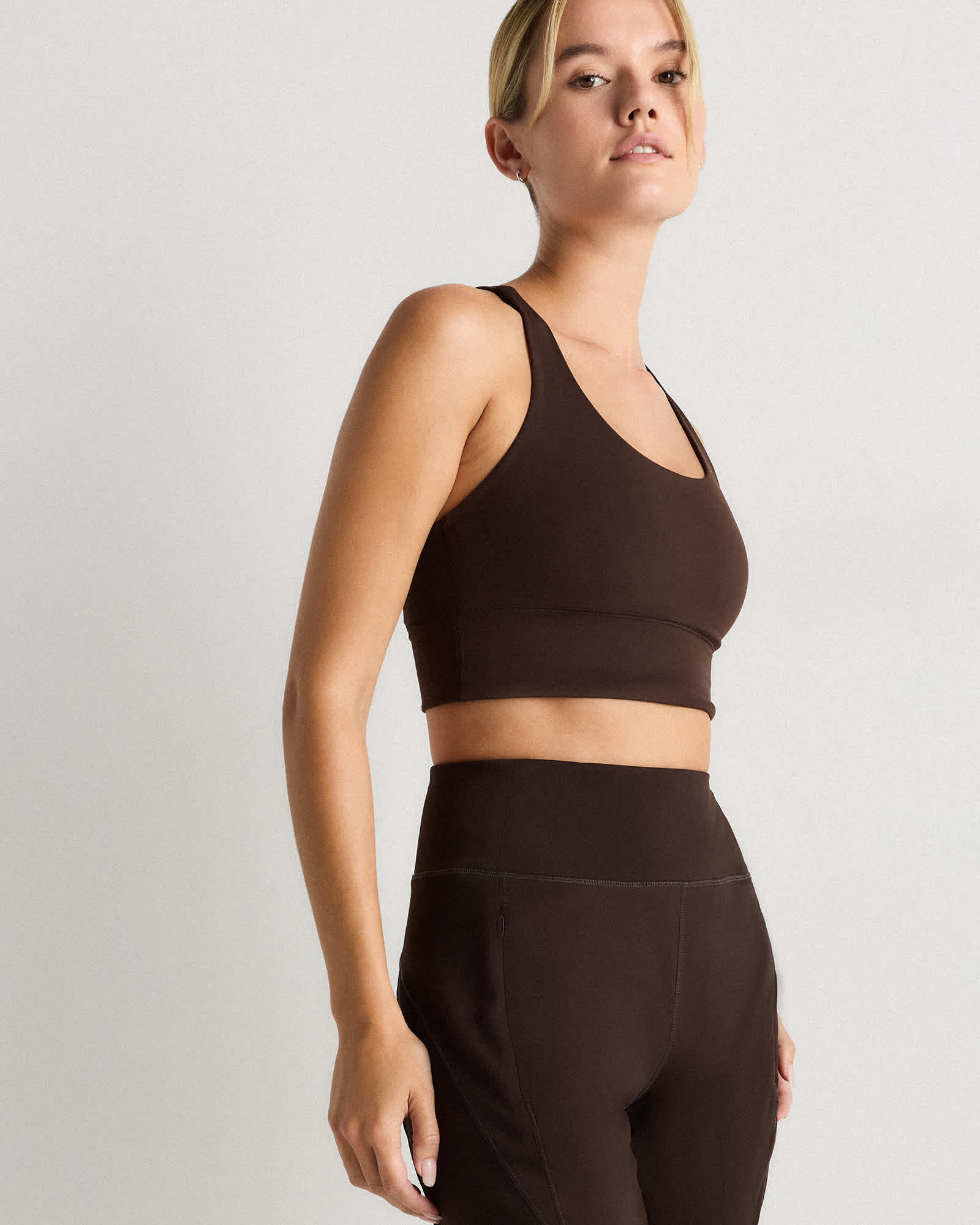 Espresso Power-Up Long Line Strappy Sport Bra