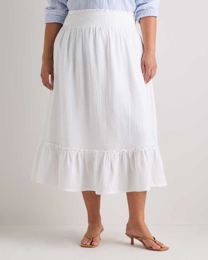 White 100% Organic Cotton Gauze Smocked Maxi Skirt