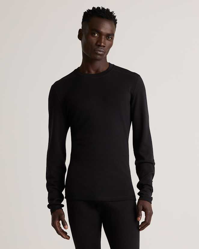 Black 100% Merino Wool Cold Weather Base Layer Crew