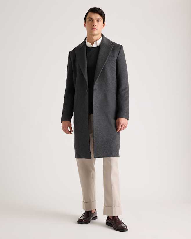 Heather Charcoal Italian Wool Belted Overcoat