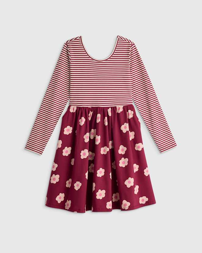 Dancing Daisy Burgundy Stripe Organic Cotton Long Sleeve Skater Dress