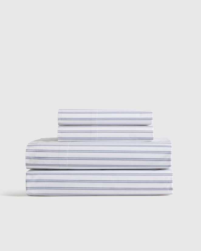 White/Mineral Classic Organic Percale Double Stripe Sheet Set