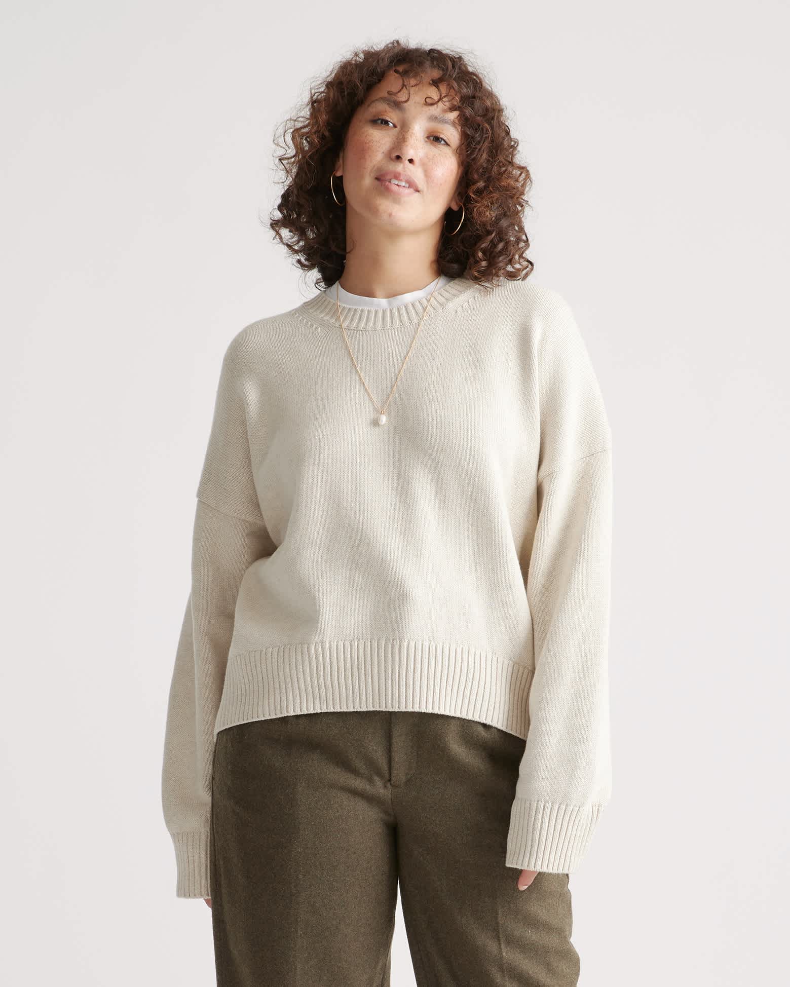 W-SWT-1-SWHT 0296 cafe-au-lait 100% Organic Cotton Boyfriend Crew Sweater