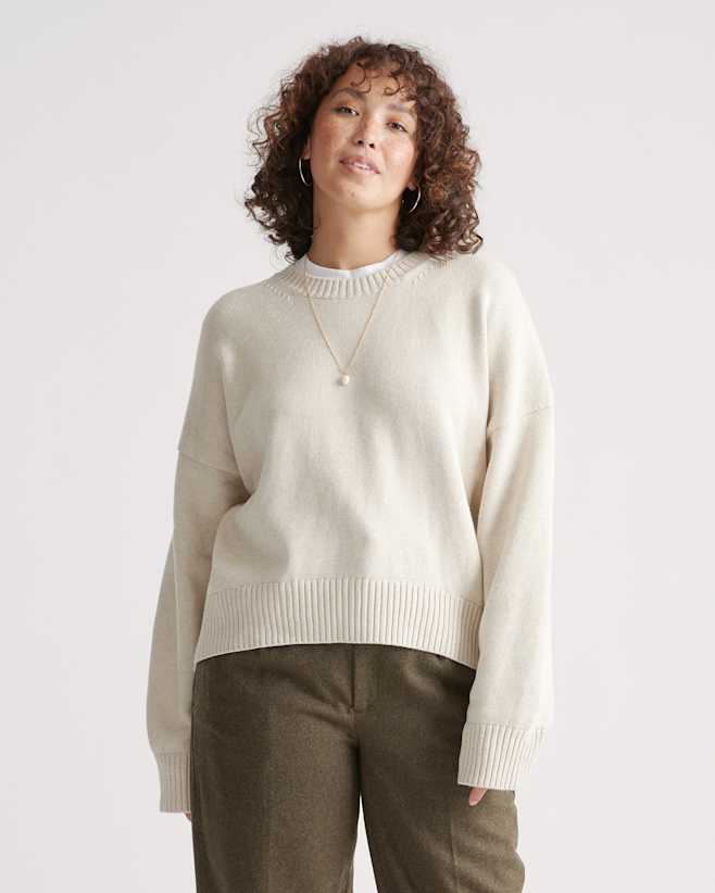 Speckled Beige 100% Organic Cotton Boyfriend Crew Sweater