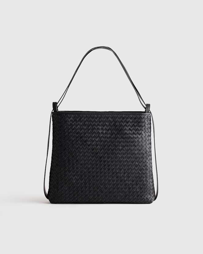 Black Italian Leather Handwoven Convertible Backpack