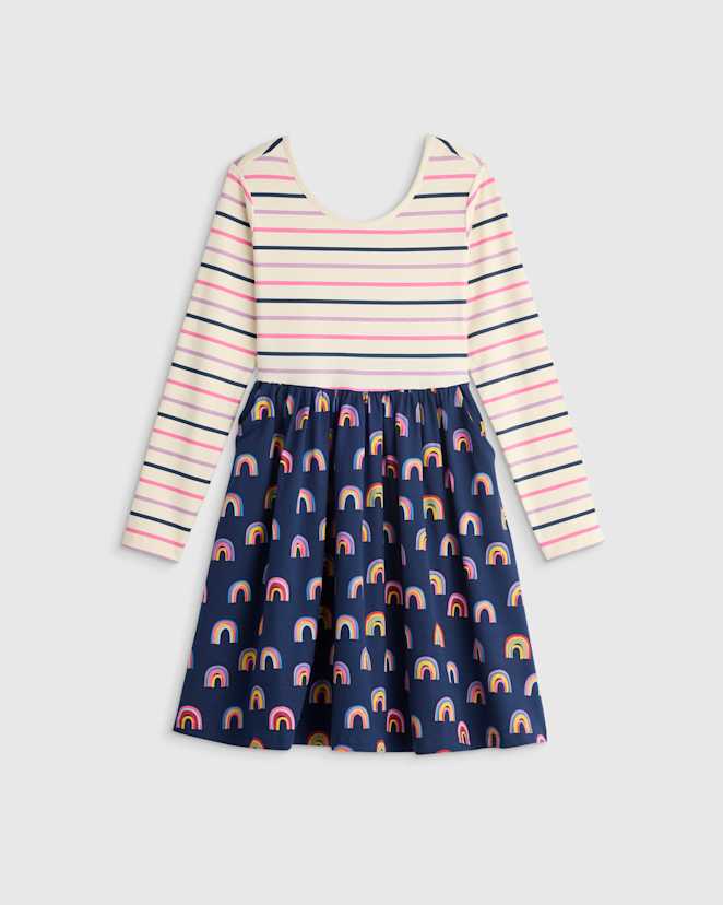 Multi Stripe Rainbows Organic Cotton Long Sleeve Skater Dress