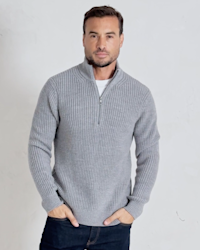 Australian Merino Wool Half Zip Sweater Heather Grey IH 4x5 Thumbnail