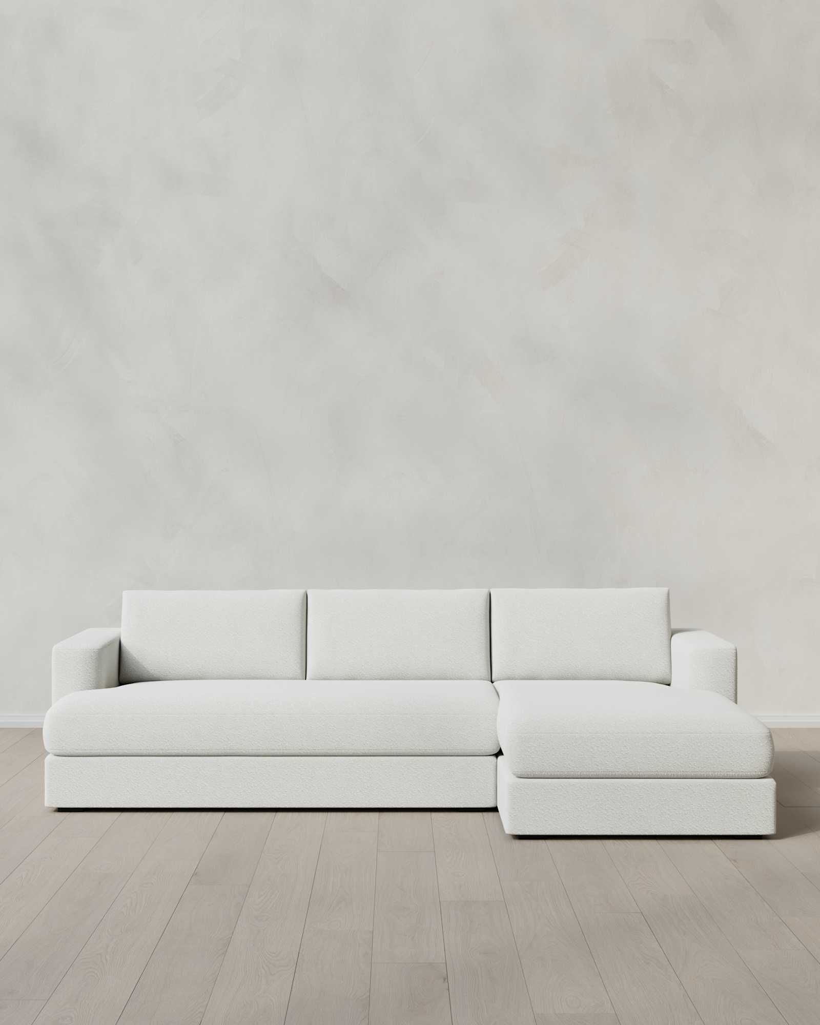 Cloud White Sierra Curved Arm Chaise Sectional in Performance Boucle