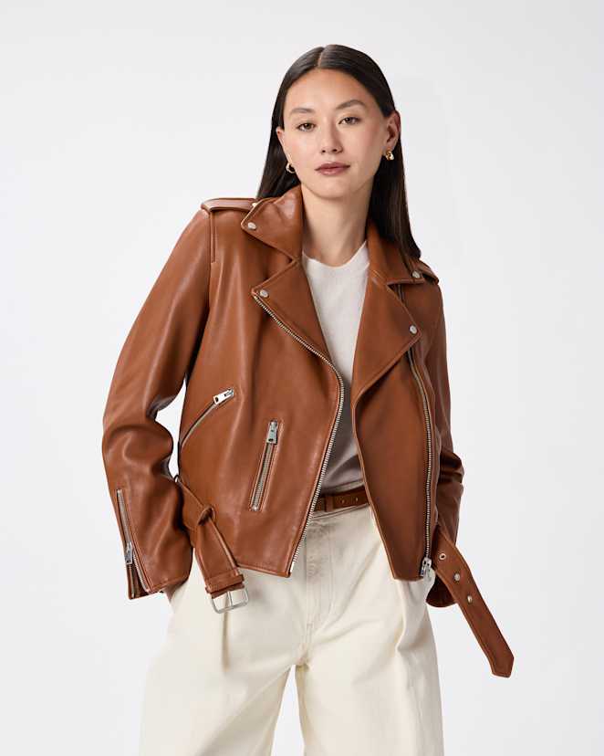 Dark Cognac Brown 100% Leather Motorcycle Jacket