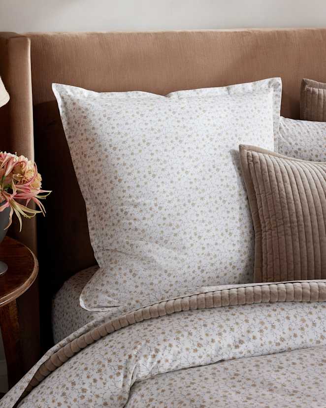 Toffee Florette Classic Organic Percale Floral Euro Sham