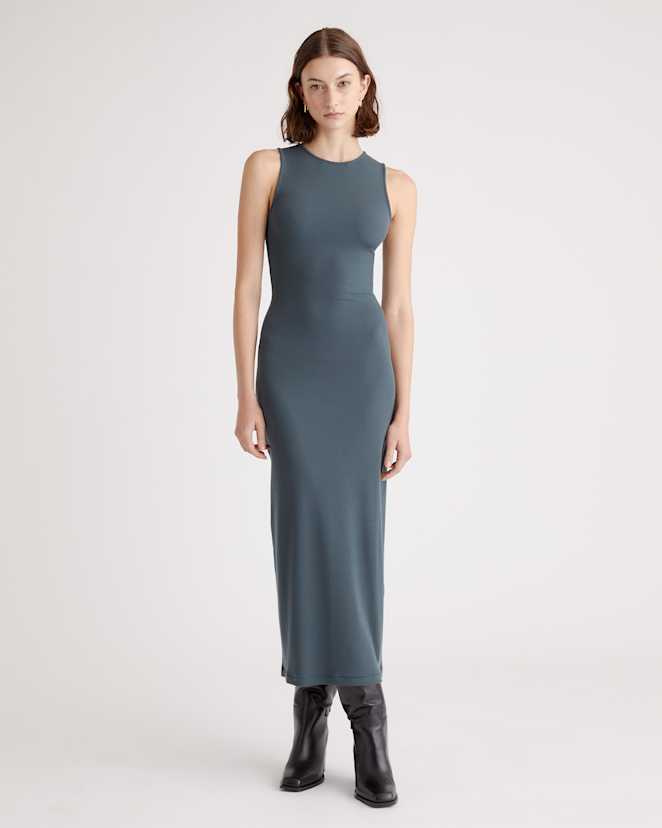 Dark Olive Tencel Rib Knit Tank Midi Dress