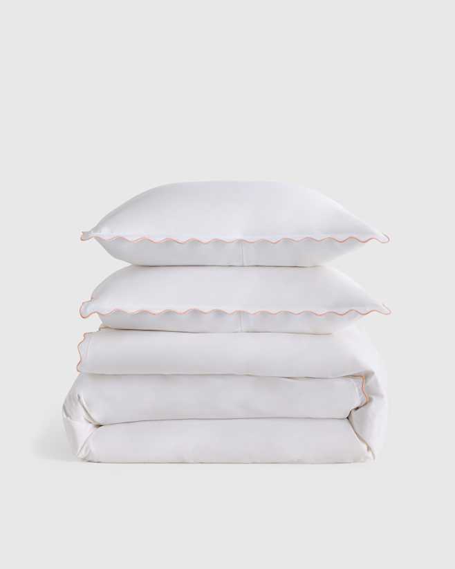 Rose Scallop Classic Organic Percale Duvet Cover Set