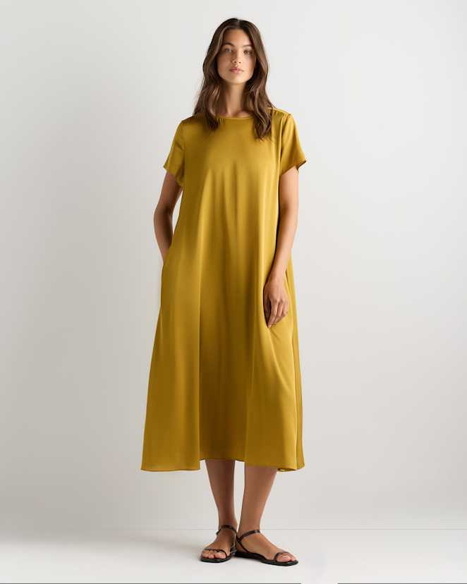 Mineral Yellow Washable Stretch Silk Voluminous Maxi Dress