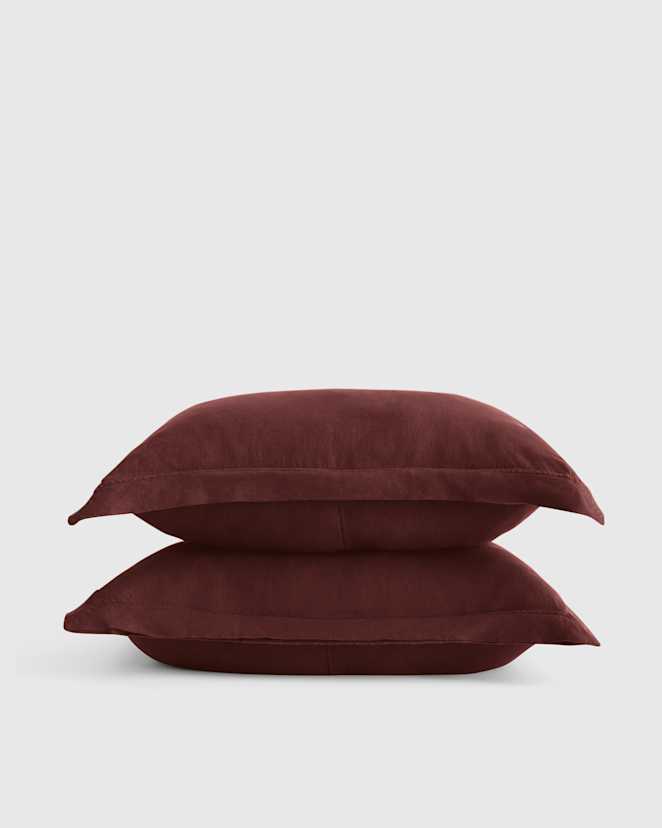 Burgundy Ensemble de taies décoratives en lin européen à bordure double