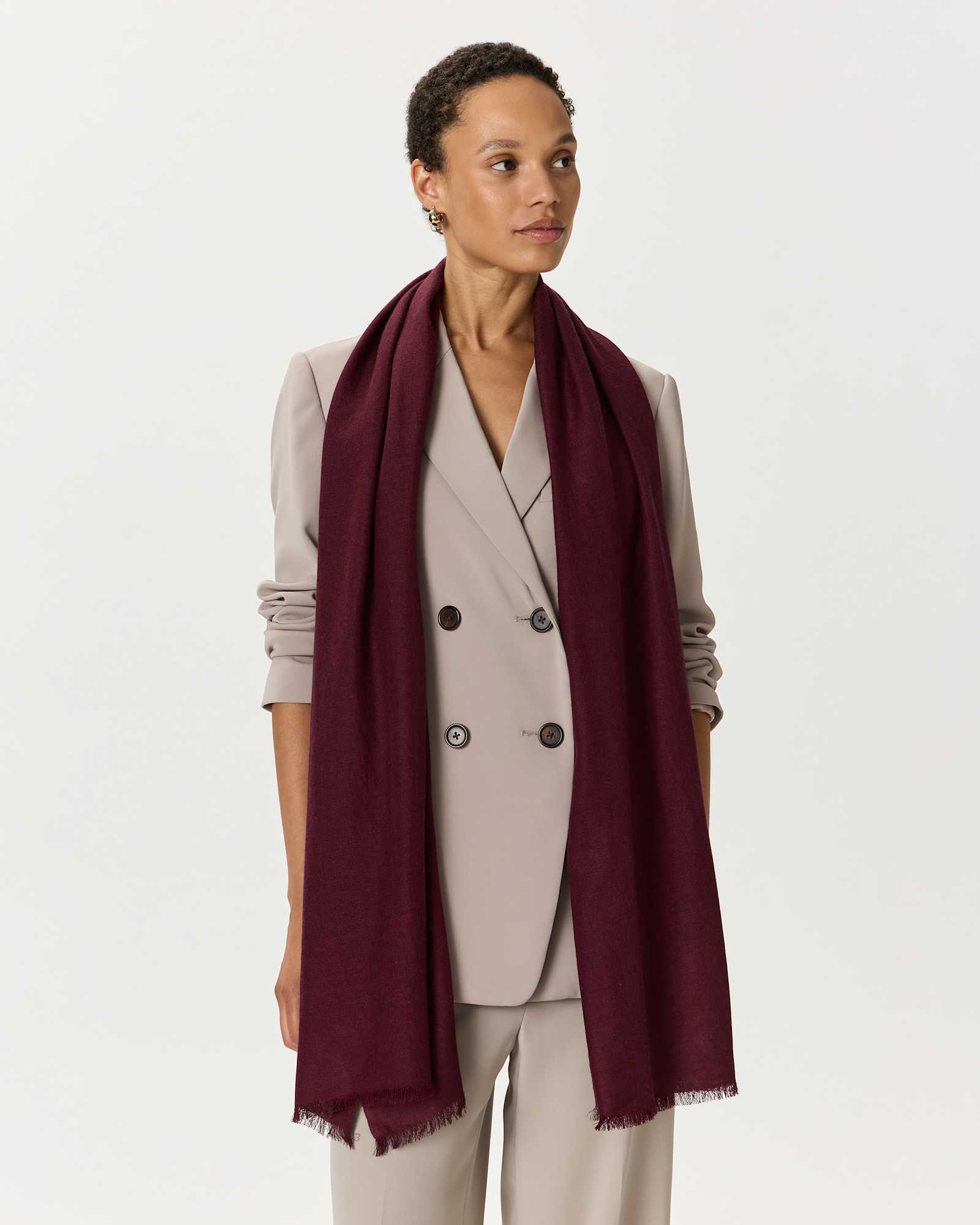 Dried Fig Featherweight Cashmere Silk Frayed Edge Scarf