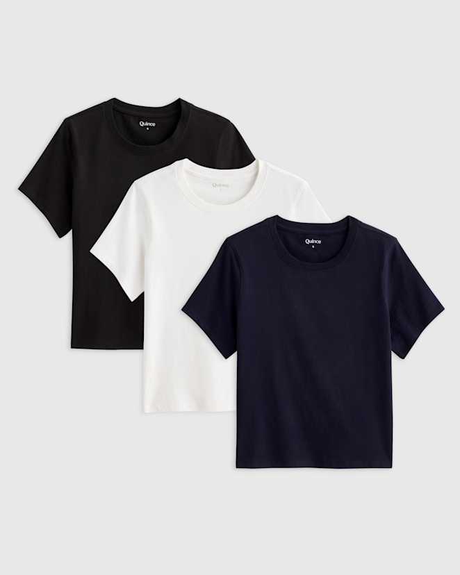 True Black 100% Organic Cotton Boxy Crewneck Tee 3 Pack Bundle