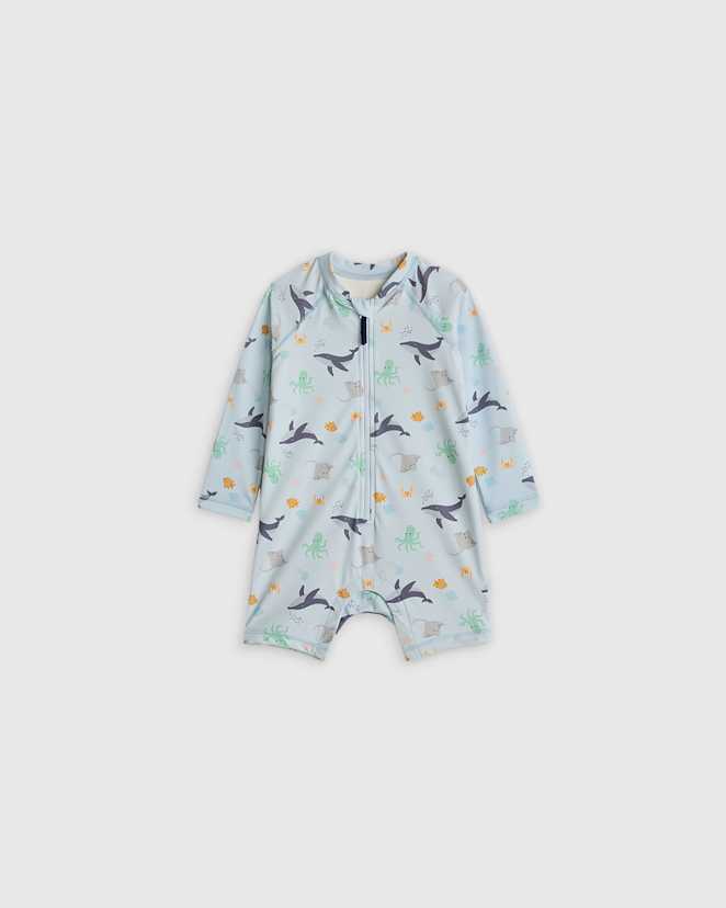 Under the Sea Long Sleeve Zip-Up Rash Guard One-Piece
