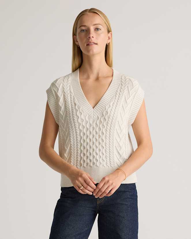 Heather Bone Australian Merino Wool Cable Sweater Vest