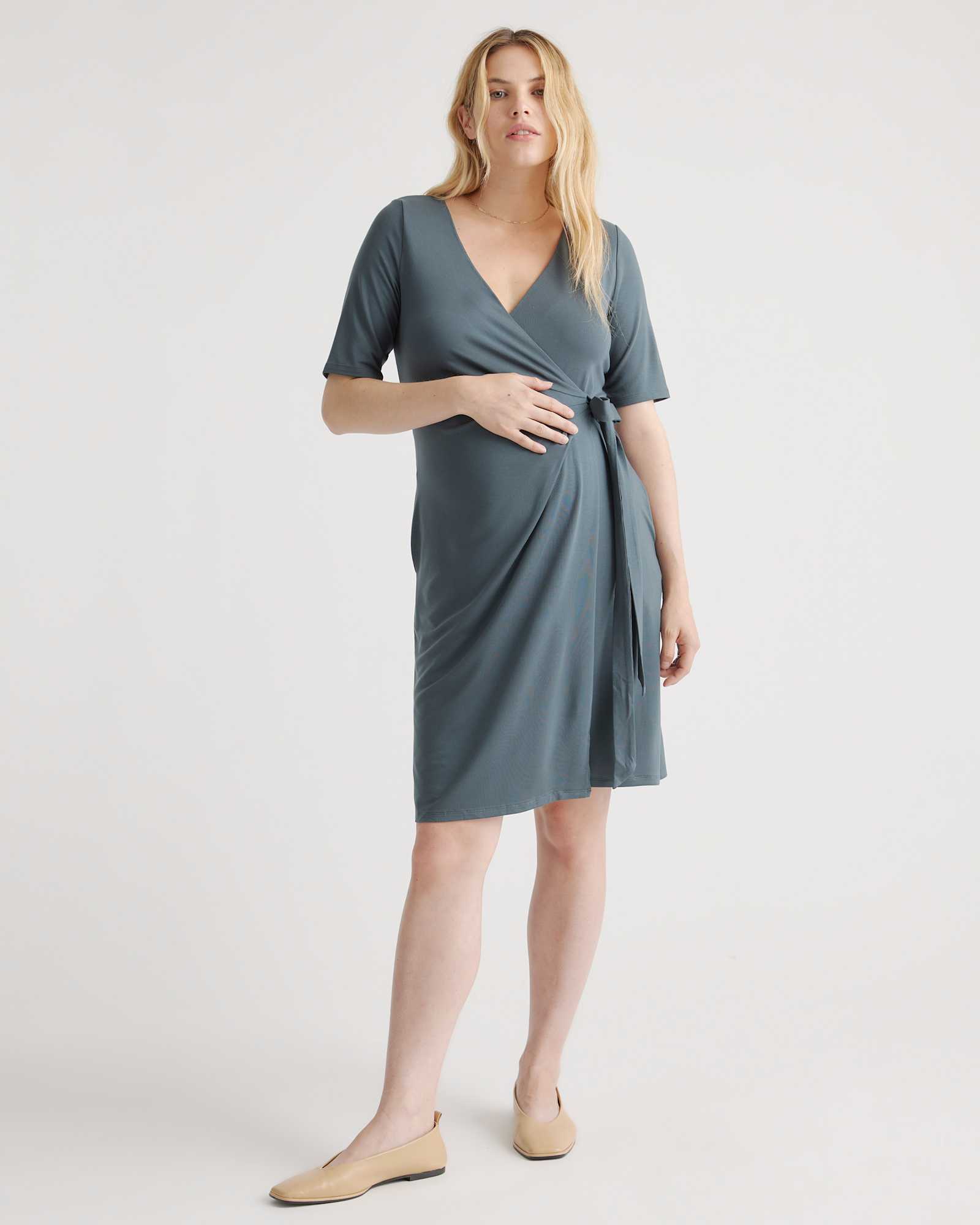 dark-olive Tencel Jersey Maternity & Nursing Wrap Dress
