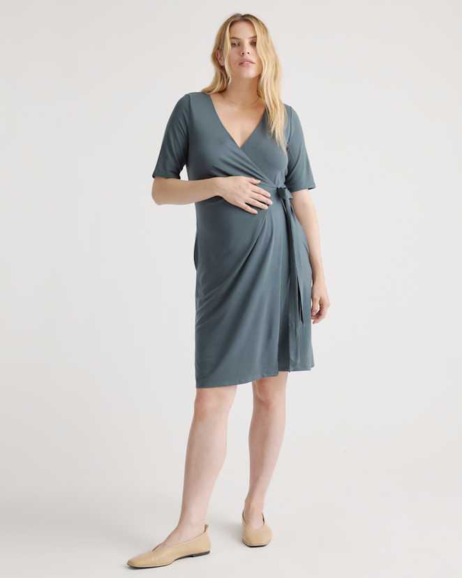 W--24-DKOL 2796 Dark Olive Tencel Jersey Maternity & Nursing Wrap Dress