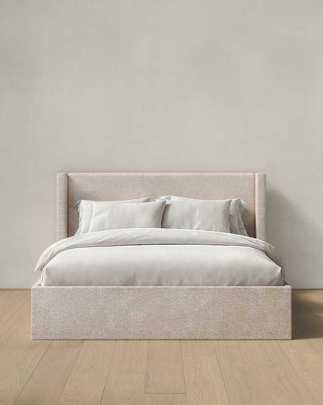 Ivory Plush Boucle Wingback Bed