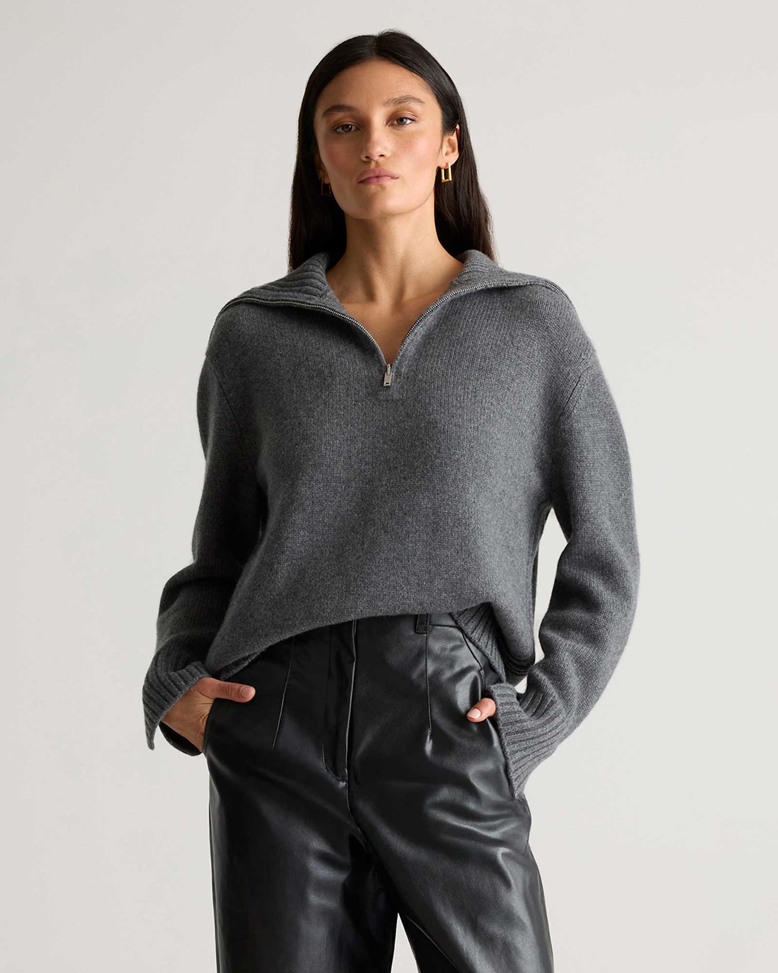 heather-pewter Luxe Baby Cashmere Quarter Zip Sweater