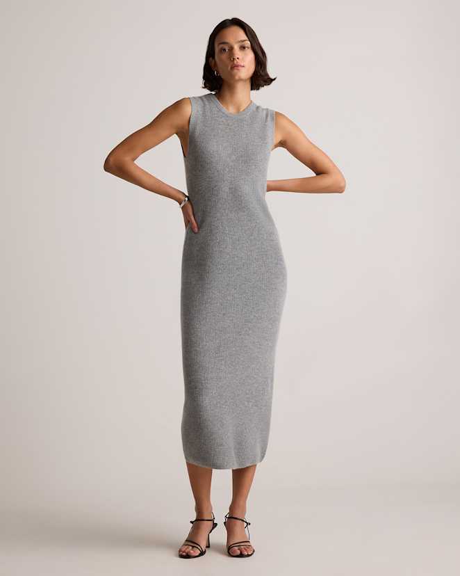 Heather Grey Mongolian Cashmere Sleeveless Midi Sweater Dress