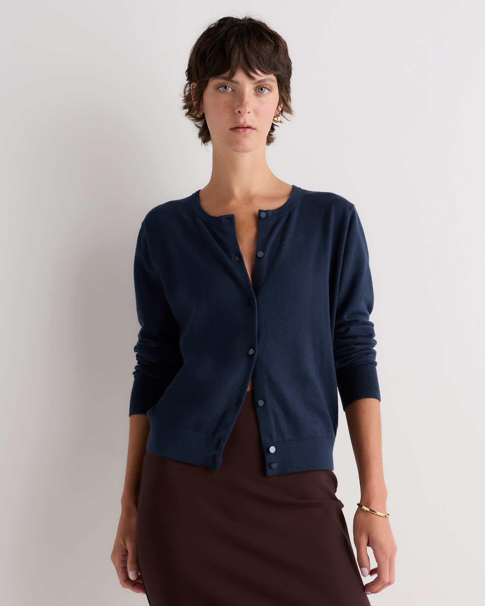 Atlas Navy Lightweight Cotton Cashmere Crew Cardigan