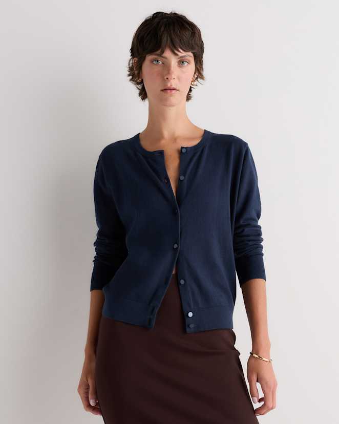 Atlas Navy Lightweight Cotton Cashmere Crew Cardigan