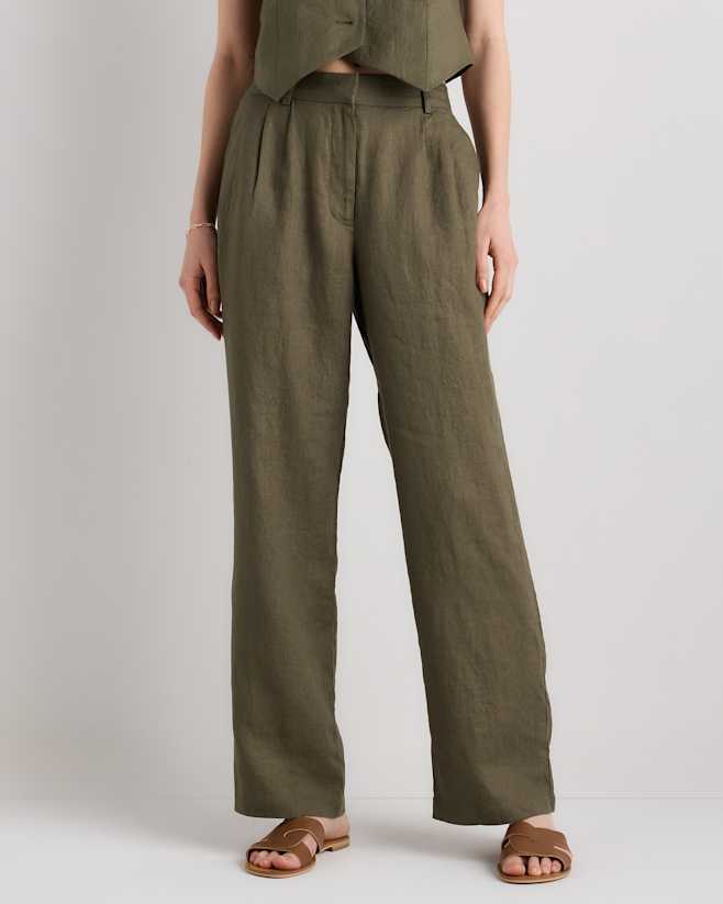 Bayberry Olive Pantalon plissé 100 % lin européen