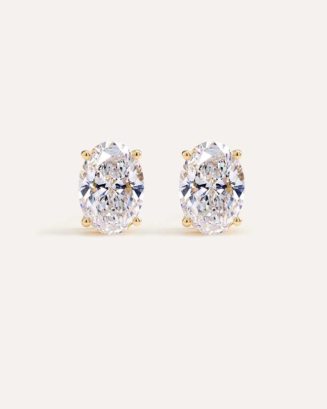 Yellow Gold 14K Gold Lab Grown Diamond Statement Oval Studs - 8ctw