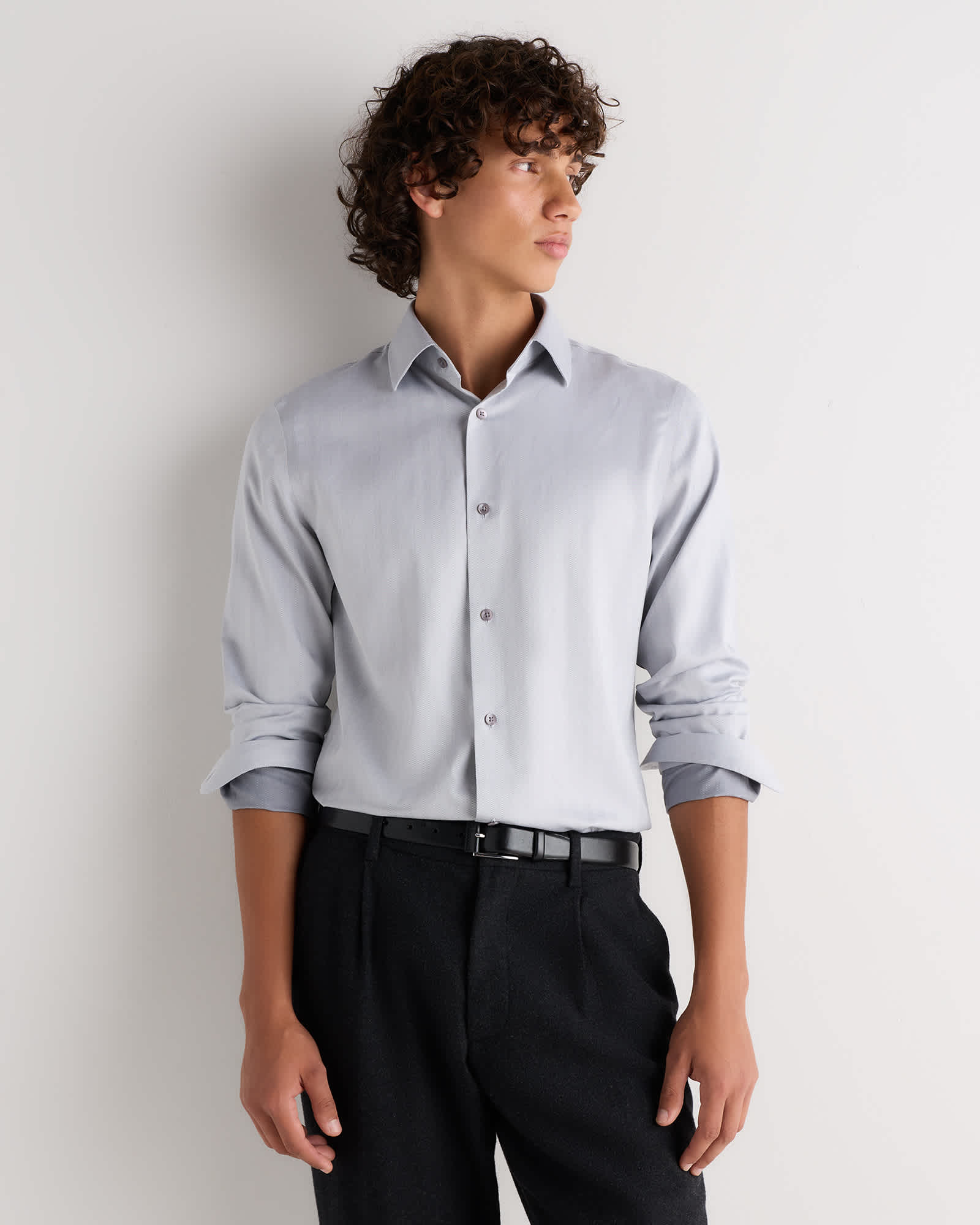 Light Grey Supima Cotton Herringbone Dress Shirt
