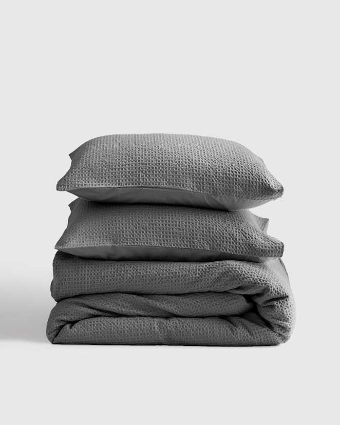 Grey Organic Luxe Honeycomb Duvet Cover Set