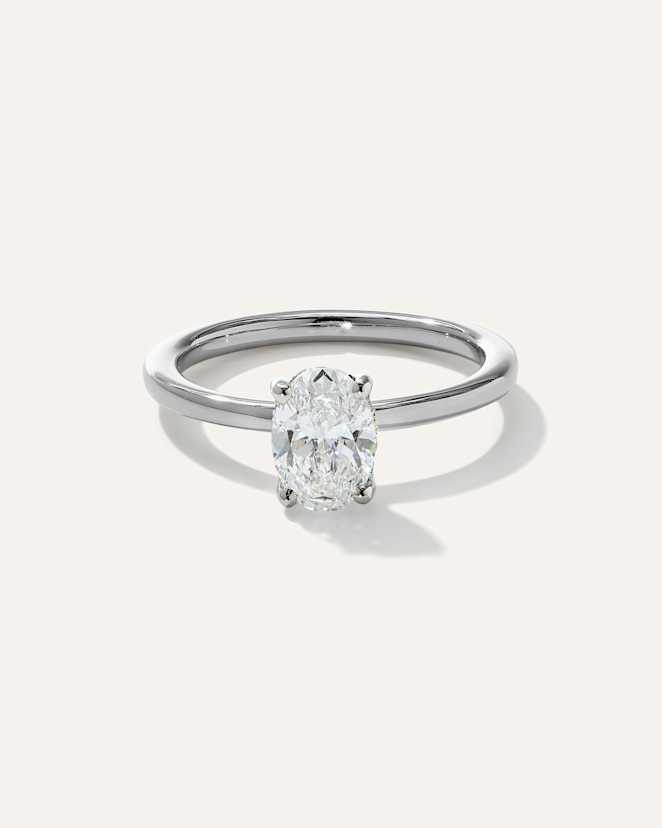 White Gold Lab Grown Diamond Oval Petite Hidden Halo Engagement Ring - 1ct
