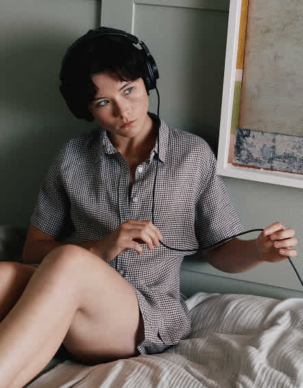 Taupe Brown Gingham 100% European Linen Shorts Pajama Set