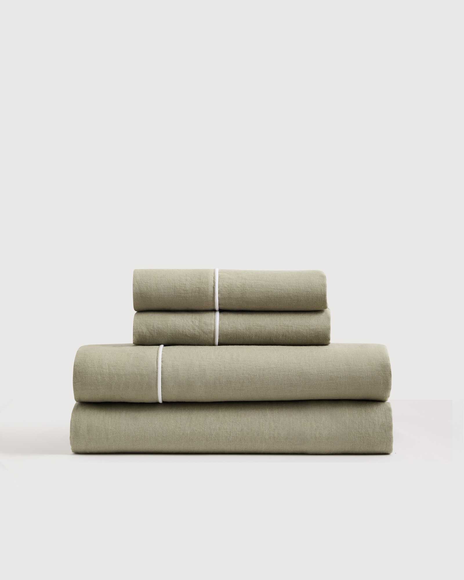 willowleaf/white European Linen Piped Sheet Set