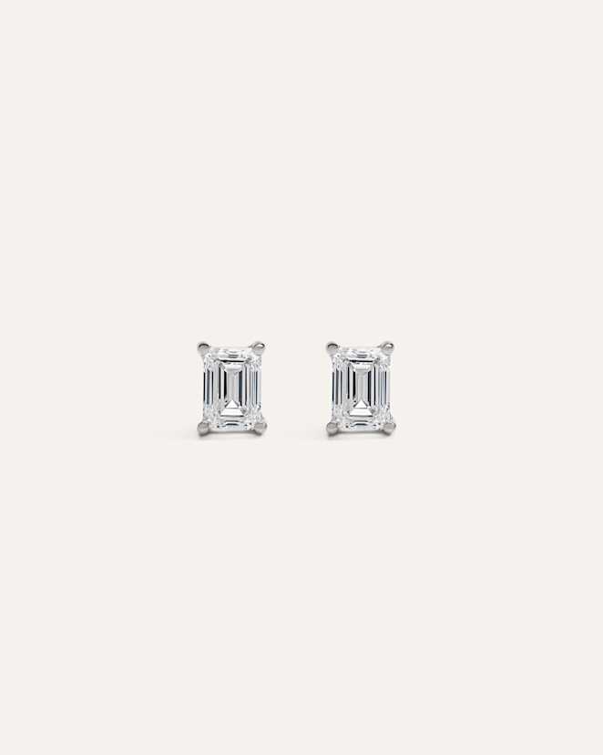 White Gold 14k Gold Lab Grown Diamond Emerald Solitaire Studs - 1ctw