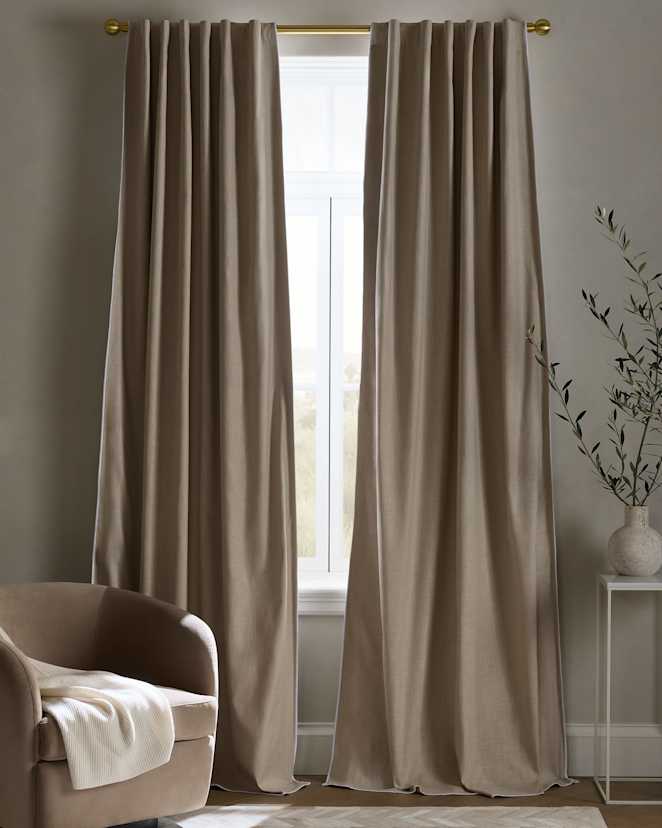 Natural/White Piping Piped Edge Cotton True Blackout Curtain