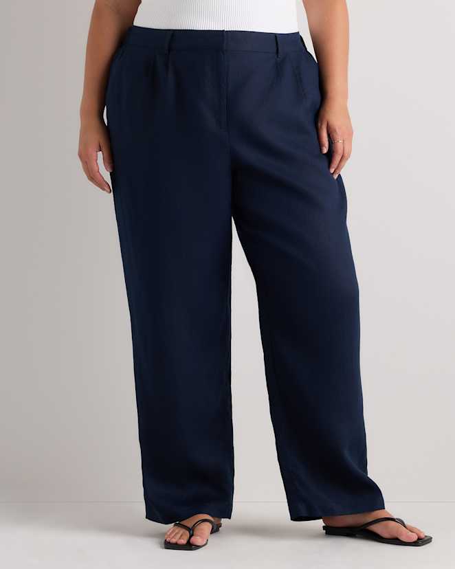 Deep Navy 100% European Linen Pleated Trouser