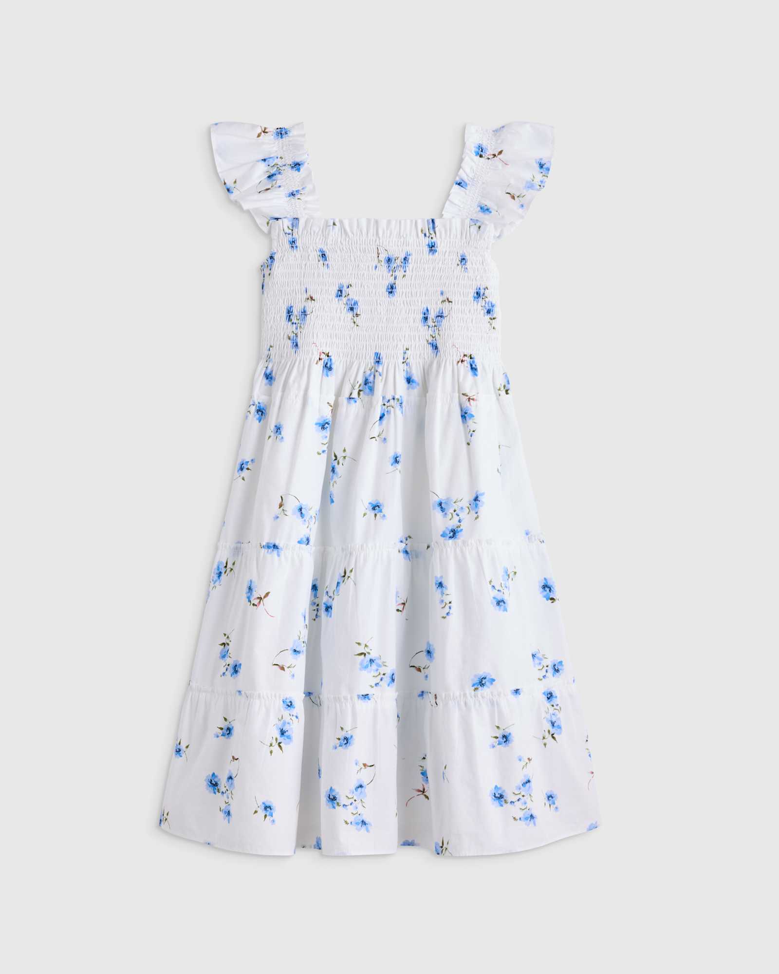 U--253-018 CROPPED Kid romantic-stems 100% Organic Cotton Poplin Smocked Dress