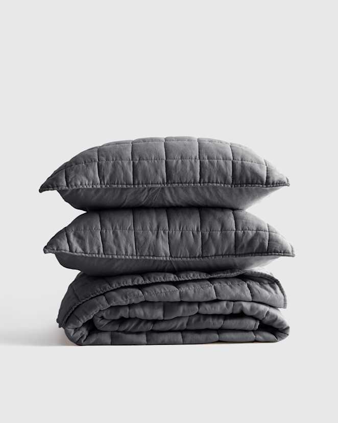 Charcoal European Linen Box Quilt Set