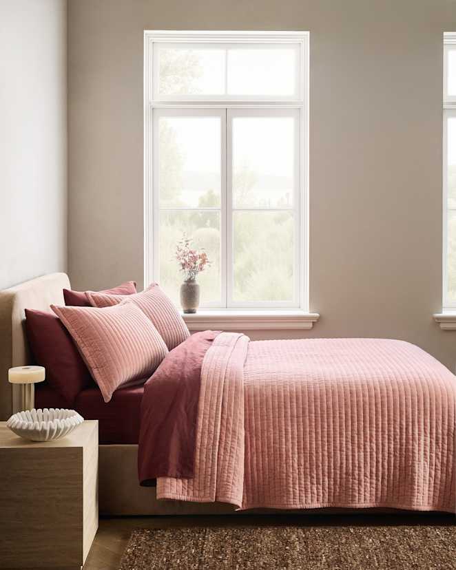 Rose Cotton Velvet Horizontal Channel Quilt Set