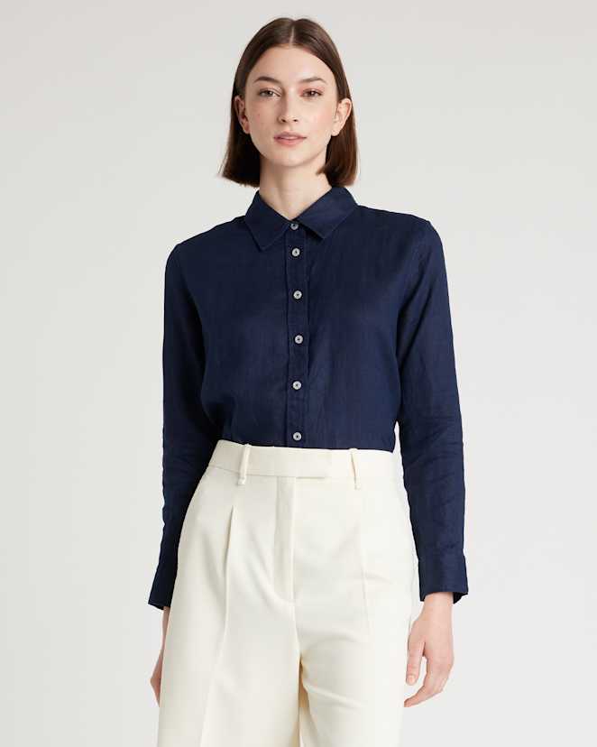 Deep Navy Chemise à manches longues 100 % lin européen